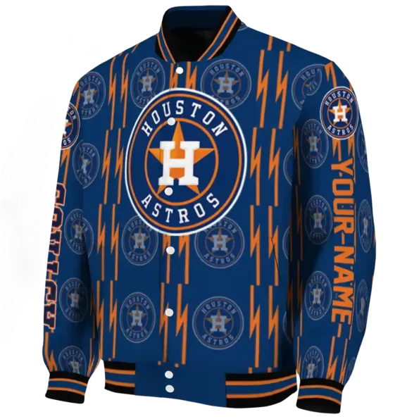 customized houston astros bolt stripe blue varsity jacket best selling