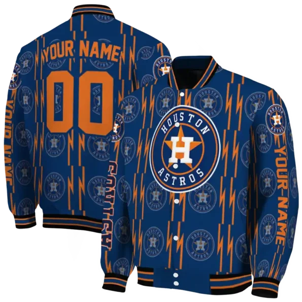 customized houston astros bolt stripe blue varsity jacket fashion forward
