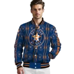 customized houston astros bolt stripe blue varsity jacket best selling
