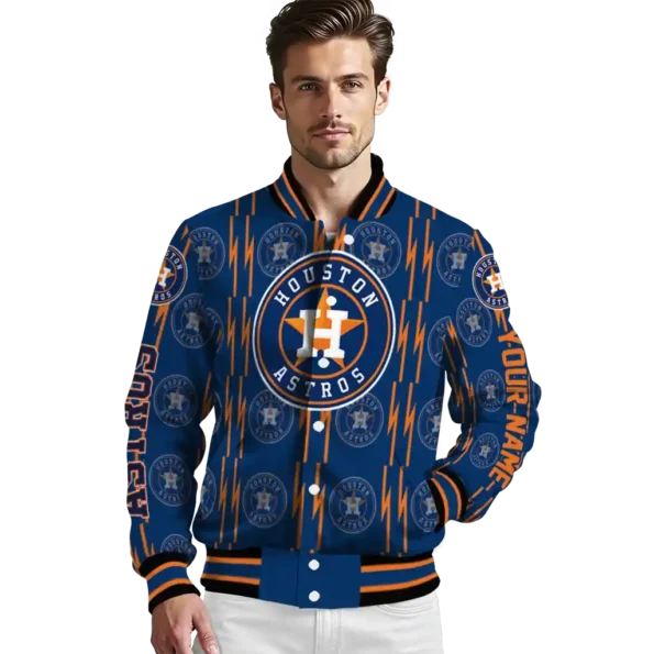 customized houston astros bolt stripe blue varsity jacket high quality