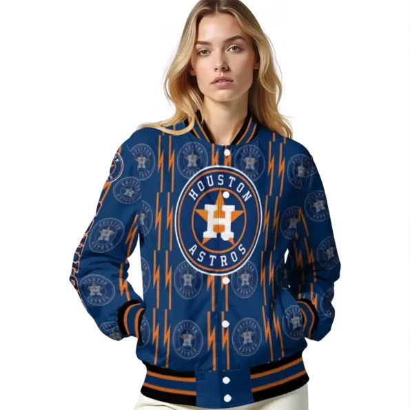 customized houston astros bolt stripe blue varsity jacket latest model