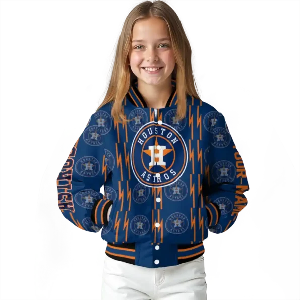 customized houston astros bolt stripe blue varsity jacket top rated