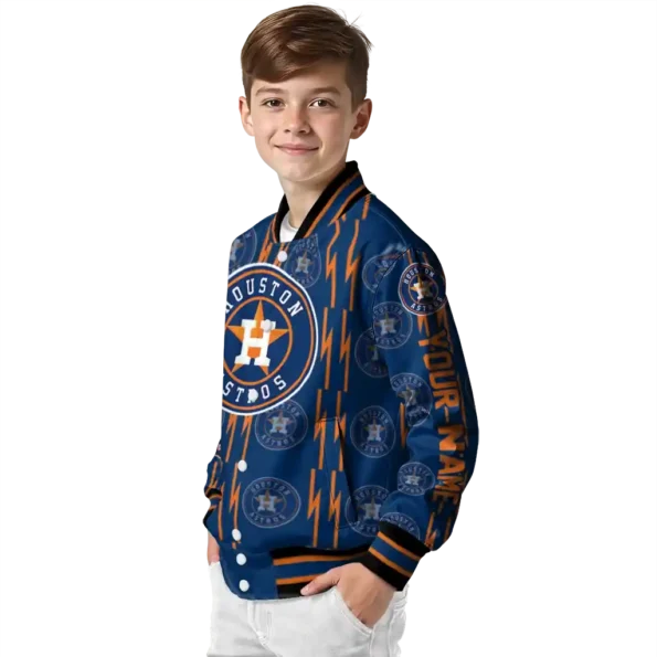 customized houston astros bolt stripe blue varsity jacket trendy