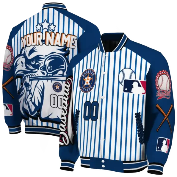 customized houston astros eagle baseball blue white varsity jacket fashion forward