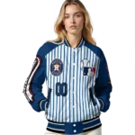 customized houston astros eagle baseball blue white varsity jacket best selling