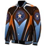 customized houston astros mesh chest orange crocs black varsity jacket best selling