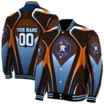 customized houston astros mesh chest orange crocs black varsity jacket best selling
