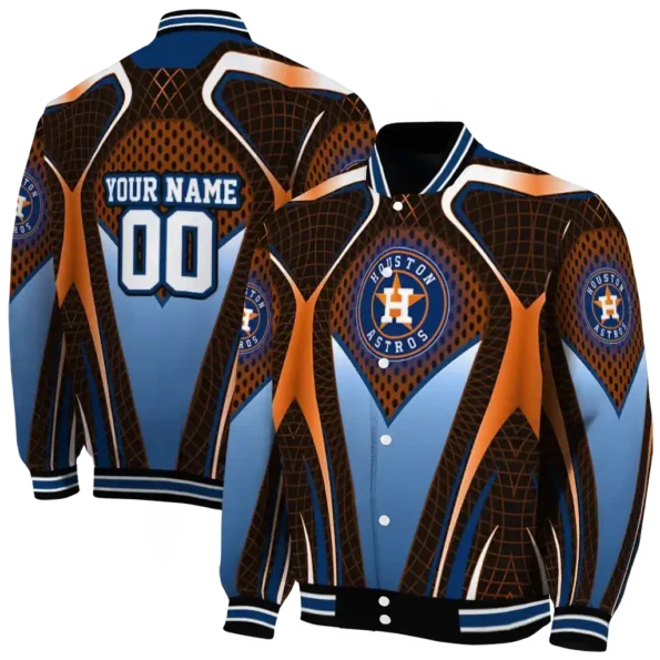 customized houston astros mesh chest orange crocs black varsity jacket fashion forward