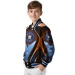 customized houston astros mesh chest orange crocs black varsity jacket best selling