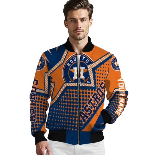 customized houston astros star burst blue bomber jacket high quality