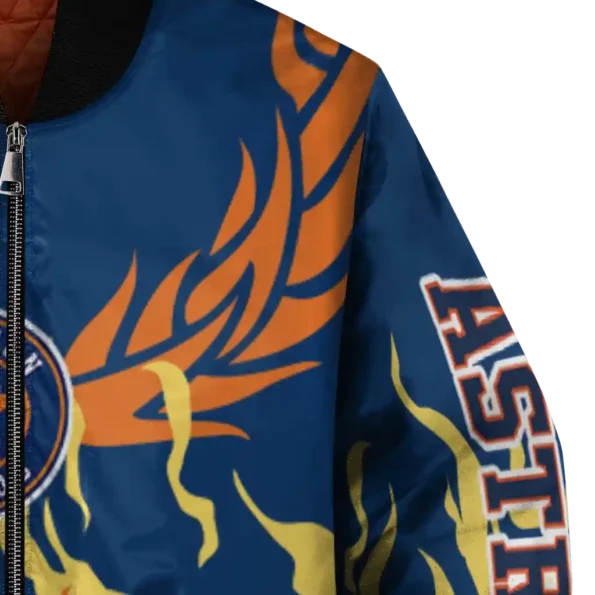 customized houston astros winged blaze blue white bomber jacket premium grade