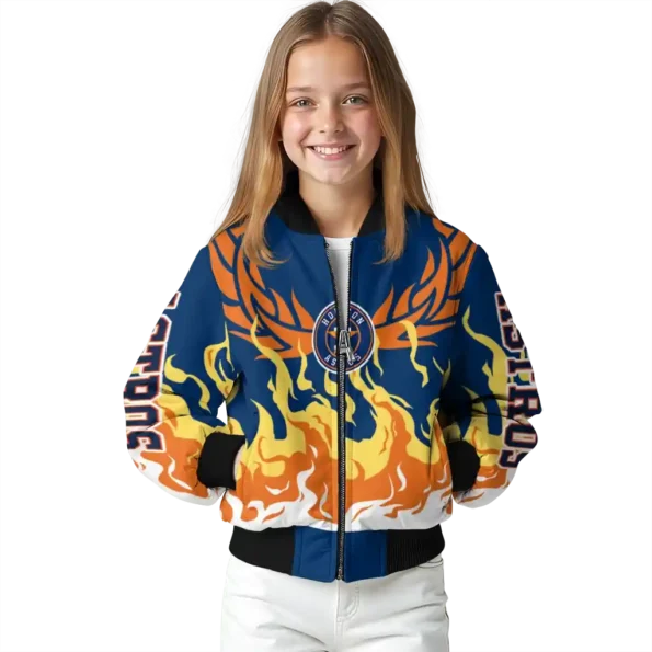 customized houston astros winged blaze blue white bomber jacket top rated