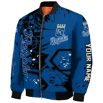 customized kansas city royals hexagon cluster royal blue black bomber jacket best selling