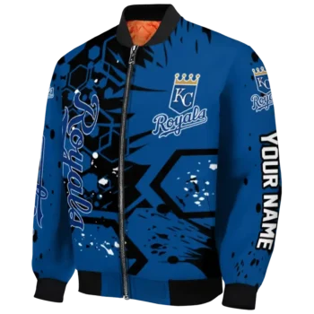 customized kansas city royals hexagon cluster royal blue black bomber jacket best selling