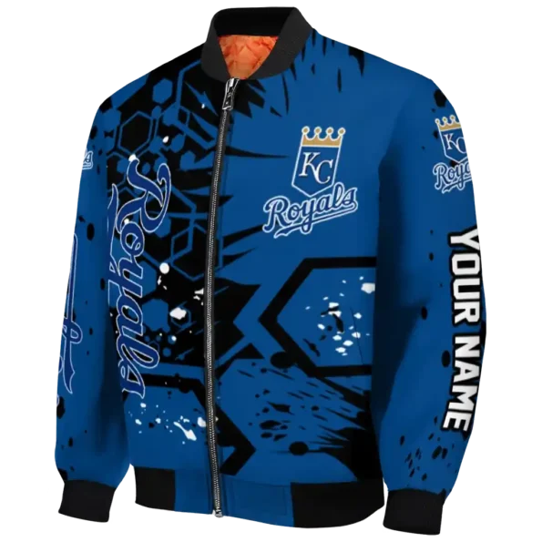 customized kansas city royals hexagon cluster royal blue black bomber jacket best selling