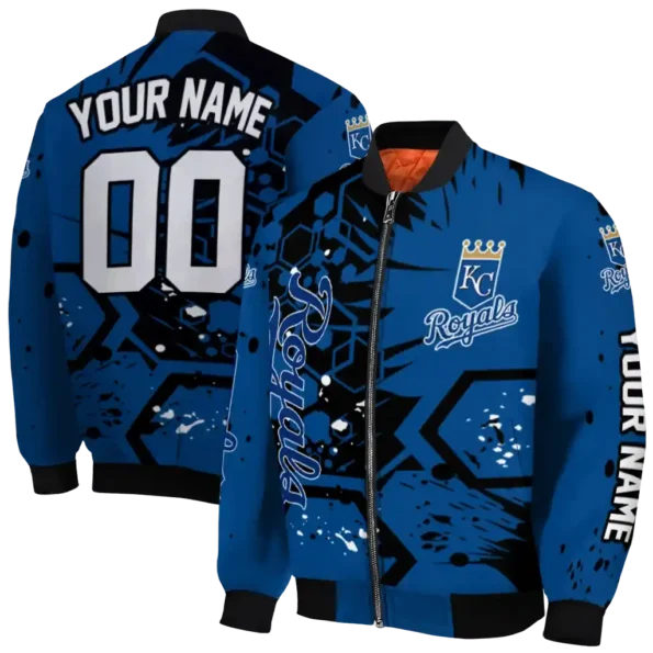 customized kansas city royals hexagon cluster royal blue black bomber jacket fashion forward