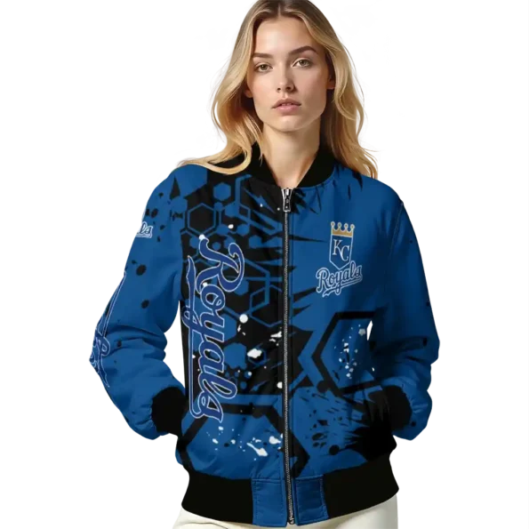customized kansas city royals hexagon cluster royal blue black bomber jacket latest model