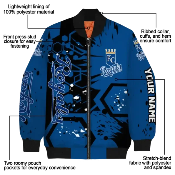 customized kansas city royals hexagon cluster royal blue black bomber jacket new arrival