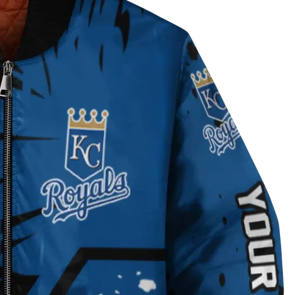 customized kansas city royals hexagon cluster royal blue black bomber jacket premium grade