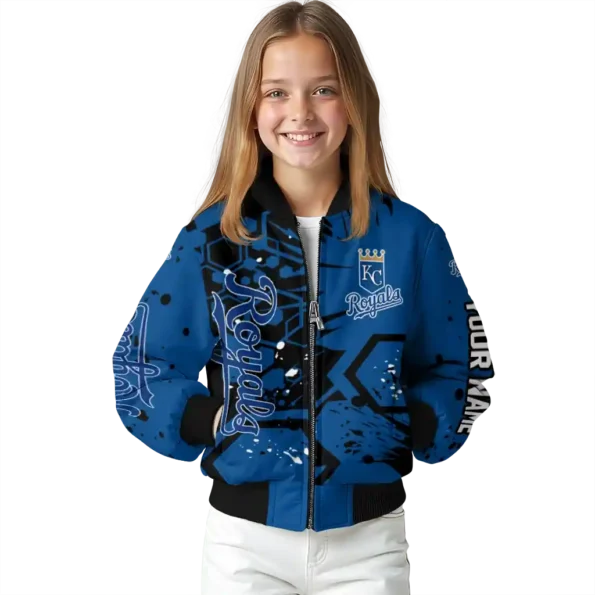 customized kansas city royals hexagon cluster royal blue black bomber jacket top rated