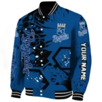 customized kansas city royals hexagon cluster royal blue black varsity jacket best selling