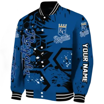 customized kansas city royals hexagon cluster royal blue black varsity jacket best selling