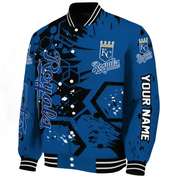 customized kansas city royals hexagon cluster royal blue black varsity jacket best selling