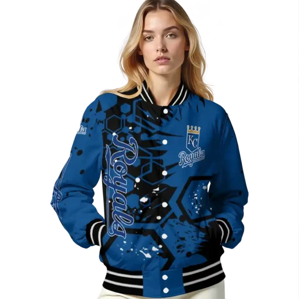 customized kansas city royals hexagon cluster royal blue black varsity jacket latest model