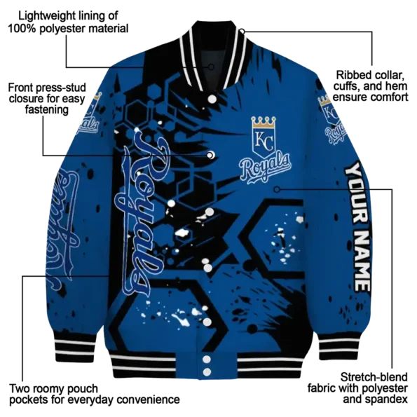 customized kansas city royals hexagon cluster royal blue black varsity jacket new arrival