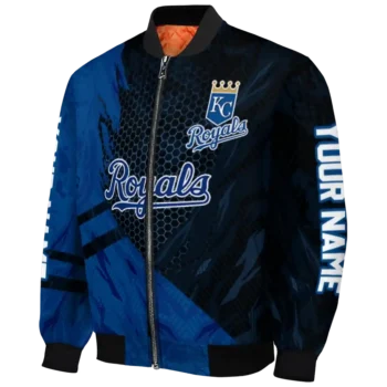 customized kansas city royals hexagon mesh royal blue black bomber jacket best selling