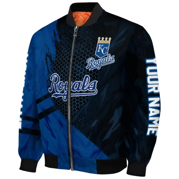 customized kansas city royals hexagon mesh royal blue black bomber jacket best selling