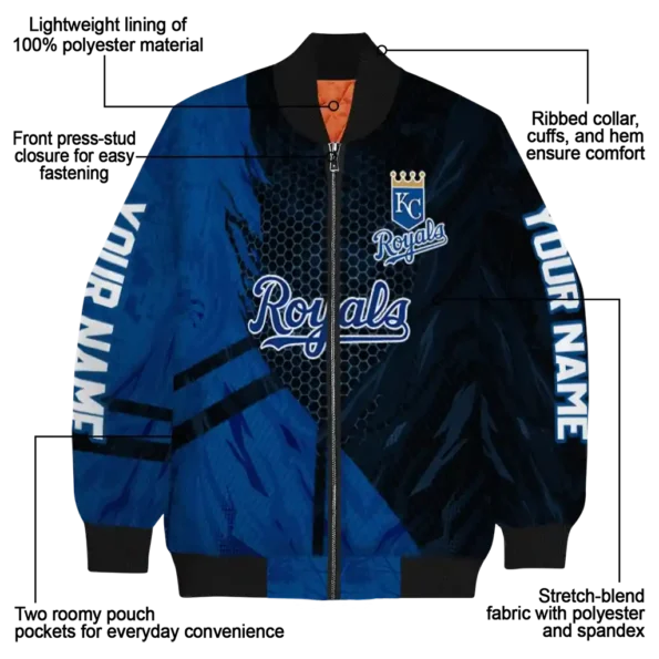 customized kansas city royals hexagon mesh royal blue black bomber jacket new arrival