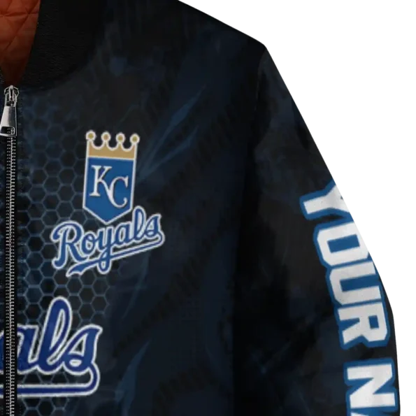 customized kansas city royals hexagon mesh royal blue black bomber jacket premium grade