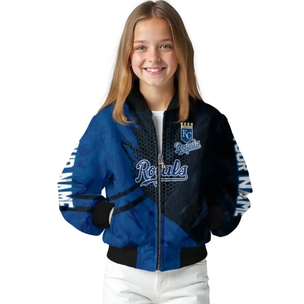 customized kansas city royals hexagon mesh royal blue black bomber jacket top rated