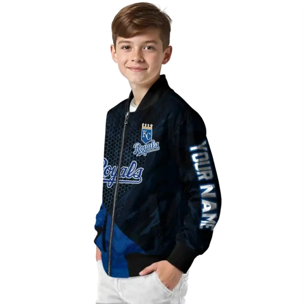 customized kansas city royals hexagon mesh royal blue black bomber jacket trendy