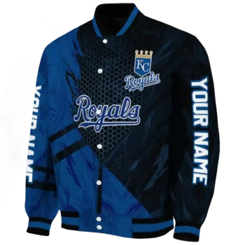 customized kansas city royals hexagon mesh royal blue black varsity jacket best selling