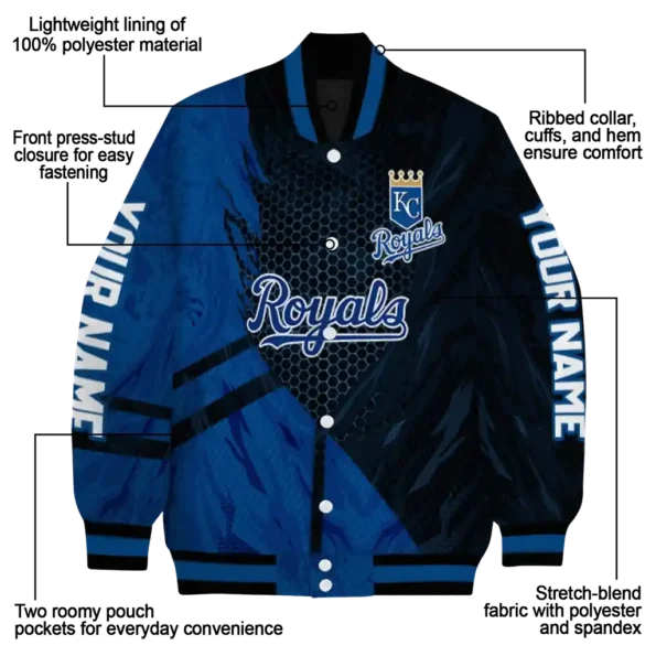 customized kansas city royals hexagon mesh royal blue black varsity jacket new arrival