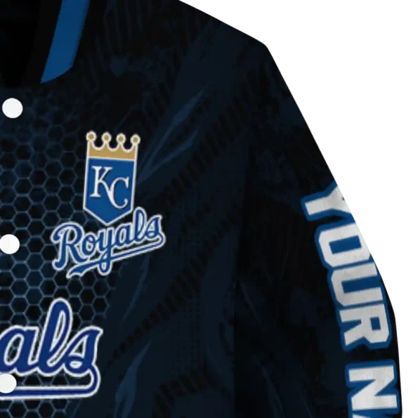 customized kansas city royals hexagon mesh royal blue black varsity jacket premium grade