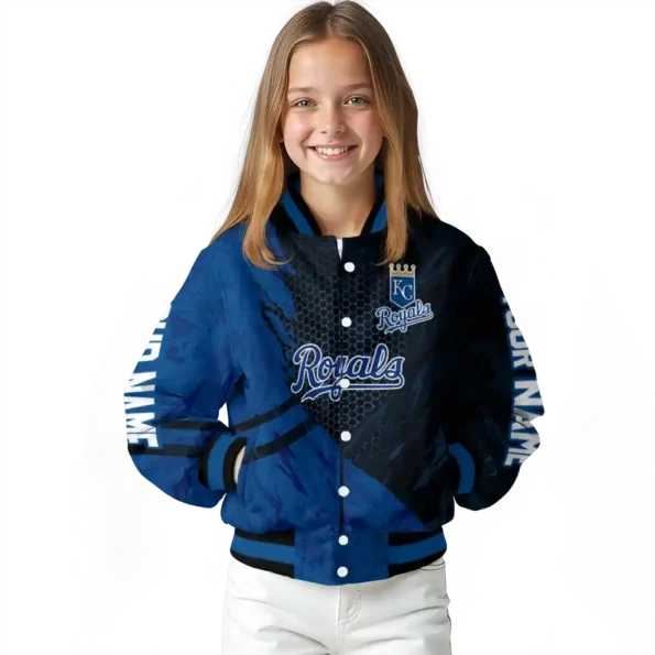 customized kansas city royals hexagon mesh royal blue black varsity jacket top rated