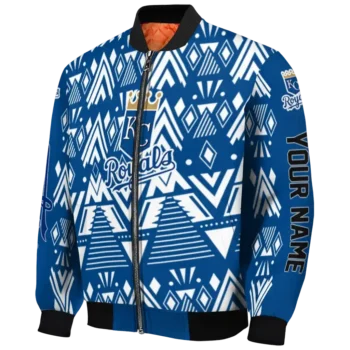 customized kansas city royals pyramid shapes royal blue bomber jacket best selling