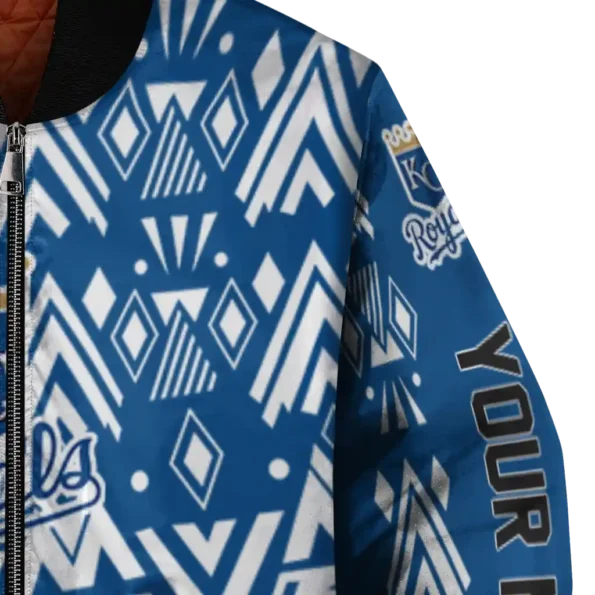 customized kansas city royals pyramid shapes royal blue bomber jacket premium grade