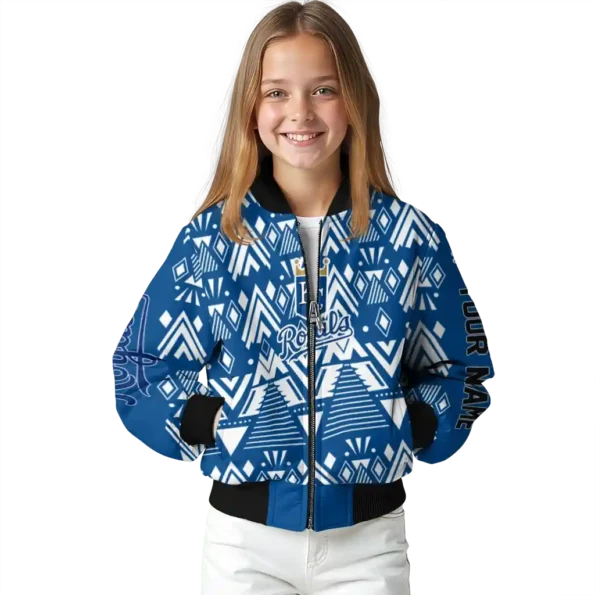 customized kansas city royals pyramid shapes royal blue bomber jacket top rated