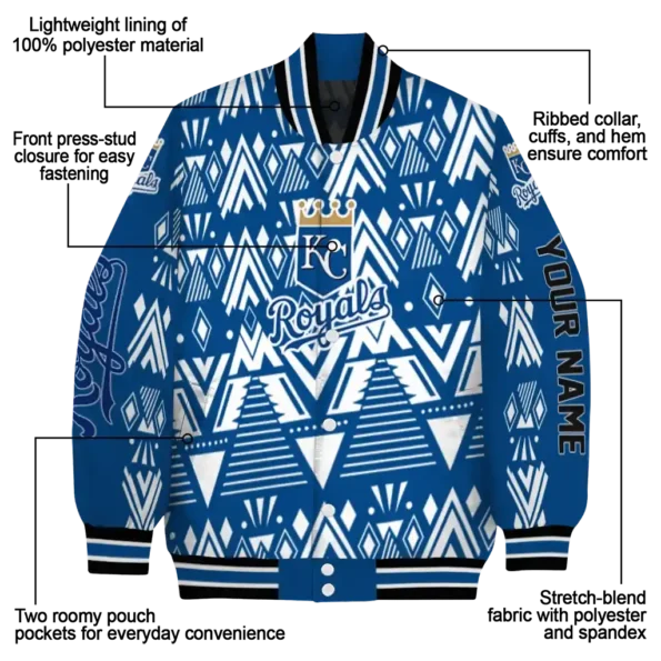 customized kansas city royals pyramid shapes royal blue varsity jacket new arrival