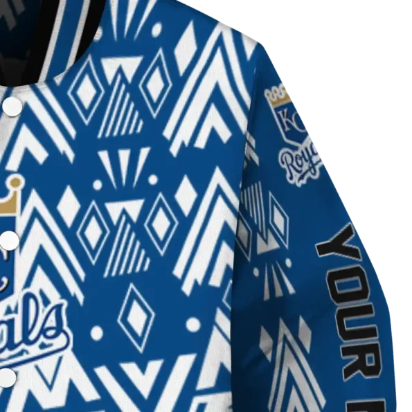customized kansas city royals pyramid shapes royal blue varsity jacket premium grade
