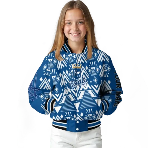 customized kansas city royals pyramid shapes royal blue varsity jacket top rated