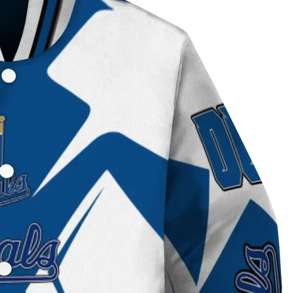 customized kansas city royals spider mark royal blue tan crocs varsity jacket premium grade