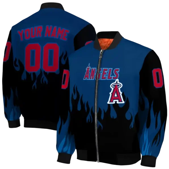 customized los angeles angels flame border blue black bomber jacket fashion forward