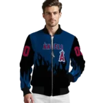 customized los angeles angels flame border blue black bomber jacket best selling