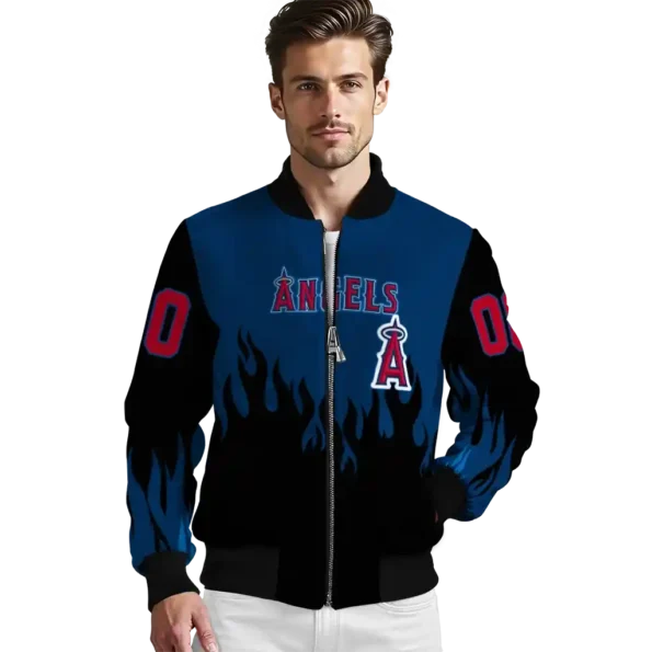 customized los angeles angels flame border blue black bomber jacket high quality