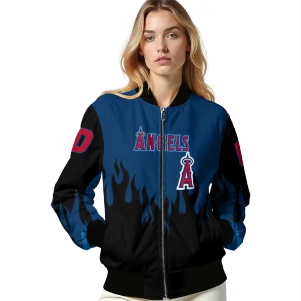 customized los angeles angels flame border blue black bomber jacket latest model